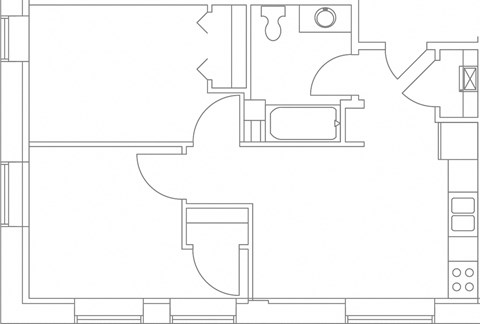 Floor plan for 2 beds, 1 bath, 566 sqft